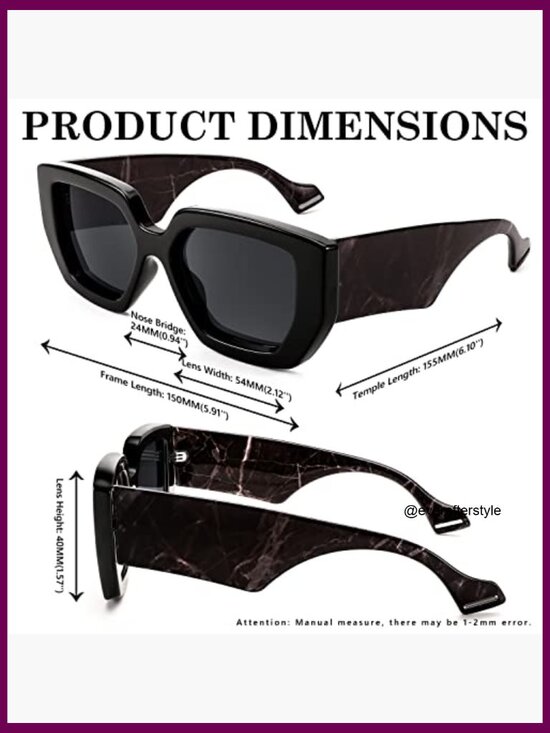 Oversized Square Sunglasses with Thick Frame, UV400 Protection